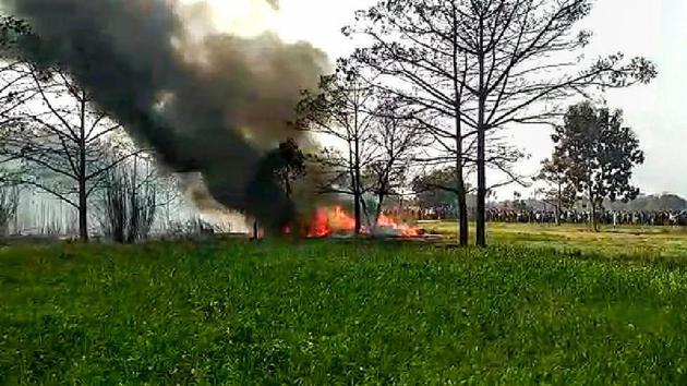 On Monday, an Indian Air Force (IAF) Jaguar fighter plane crashed in Uttar Pradesh’s Kushinagar area. No causality has been reported and the pilots were able to eject safely. IAF’s Jaguar fighter plane had taken off from the Gorakhpur Air Force base, reports ANI. (PTI) On Monday, an Indian Air Force (IAF) Jaguar fighter plane crashed in Uttar Pradesh’s Kushinagar area. No causality has been reported and the pilots were able to eject safely. IAF’s Jaguar fighter plane had taken off from the Gorakhpur Air Force base, reports ANI. (PTI)