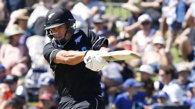 New Zealand's Ross Taylor smashes four runs during a one day international cricket match between New Zealand and India in Napier, New Zealand, Wednesday, Jan. 23, 2019.(AP)