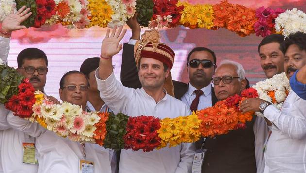 Congress president Rahul Gandhi at a public meeting 'Parivartan Sankalp Samavesh' at Tamando in Khurda District, Friday, Jan. 25, 2019.(PTI file photo)