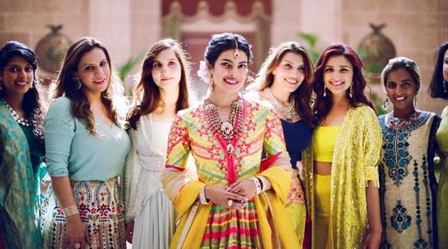 Priyanka Chopra with her bridesmaids at her wedding.(Instagram)