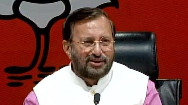 Union minister Prakash Javadekar defended the government’s decision to move the Supreme Court with a petition for handing over excess land to the Ram temple trust in Ayodhya.(Photo: Twitter/@ANI)