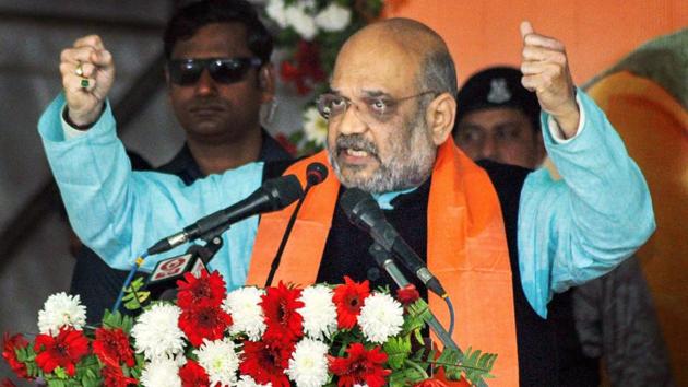 Niutao: Bharatiya Janata Party (BJP) National President Amit Shah addresses his booth-level party workers conference at Kulia, in Niutao district, Tuesday, Jan. 29, 2019. (PTI Photo)(PTI1_29_2019_000071B) (PTI) Niutao: Bharatiya Janata Party (BJP) National President Amit Shah addresses his booth-level party workers conference at Kulia, in Niutao district, Tuesday, Jan. 29, 2019. (PTI Photo)(PTI1_29_2019_000071B) (PTI)