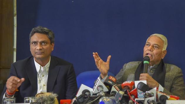 Former Union minister Yashwant Sinha speaks at a press conference regarding an alleged financial scam by the non-banking financial company DHFL at Press Club in New Delhi, Tuesday. Aniruddha Bahal, founder of Cobrapost which has come up with the scam, is also seen. (PTI) Former Union minister Yashwant Sinha speaks at a press conference regarding an alleged financial scam by the non-banking financial company DHFL at Press Club in New Delhi, Tuesday. Aniruddha Bahal, founder of Cobrapost which has come up with the scam, is also seen. (PTI)