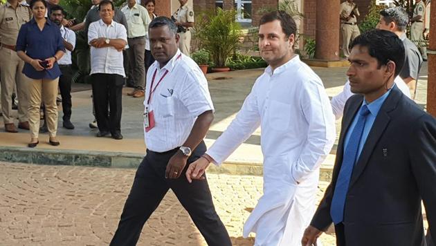 On Tuesday, Congress president Rahul Gandhi met Goa Chief Minister Manohar Parrikar at his office in Panaji. Later, in a Twitter post, the Congress president said, “This morning I visited Goa CM, Manohar Parrikar, to wish him a speedy recovery. It was a personal visit.” (PTI) On Tuesday, Congress president Rahul Gandhi met Goa Chief Minister Manohar Parrikar at his office in Panaji. Later, in a Twitter post, the Congress president said, “This morning I visited Goa CM, Manohar Parrikar, to wish him a speedy recovery. It was a personal visit.” (PTI)