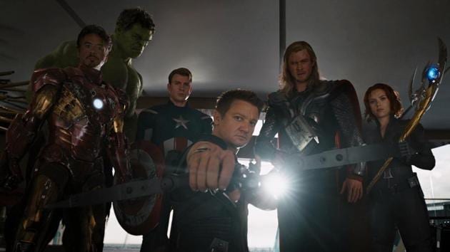 The original Avengers pose for a hero shot.
