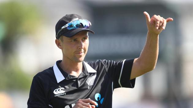 Trent Boult of New Zealand after taking five wickets during game four of the One Day International series between New Zealand and India at Seddon Park on January 31, 2019 in Hamilton, New Zealand.(Getty Images)