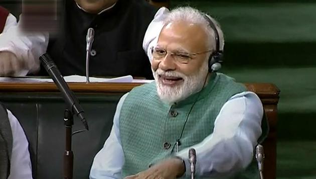 Prime minister Narendra Modi cheers as finance minister Piyush Goyal presents the interim Budget 2019-20 during the Budget Session at Lok Sabha, in New Delhi, Friday, Feb 1, 2019. (PTI photo) Prime minister Narendra Modi cheers as finance minister Piyush Goyal presents the interim Budget 2019-20 during the Budget Session at Lok Sabha, in New Delhi, Friday, Feb 1, 2019. (PTI photo)