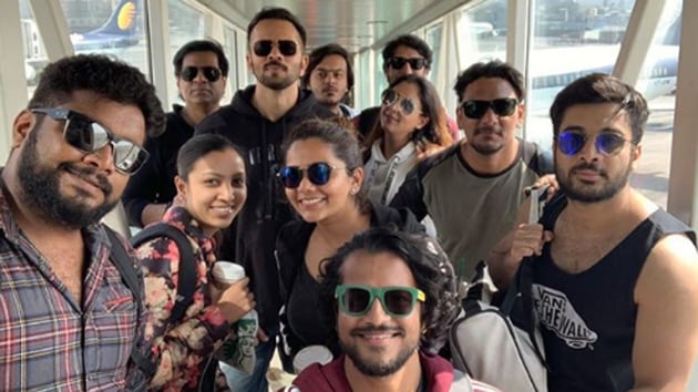 Director Rohit Shetty with his Sooryavanshi crew, on his way to Goa.