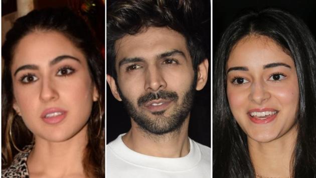 Sara Ali Khan (L), Kartik Aaryan (C), and Ananya Panday (R), are caught in a triangle. Sara Ali Khan (L), Kartik Aaryan (C), and Ananya Panday (R), are caught in a triangle.