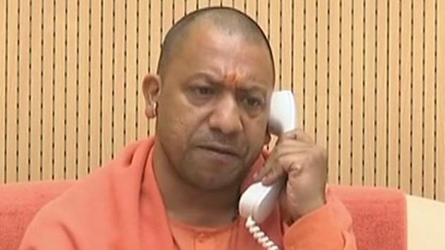 Yogi Adityanath addressed his Balurghat rally by telephone after the West Bengal government refused permission to his helicopter to land.(ANI/Twitter)