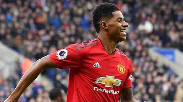 Manchester United's English striker Marcus Rashford celebrates after scoring the opening goal. (AFP) Manchester United's English striker Marcus Rashford celebrates after scoring the opening goal. (AFP)