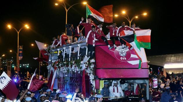 Qatar players celebrate after winning the Asian Cup.(REUTERS) Qatar players celebrate after winning the Asian Cup.(REUTERS)