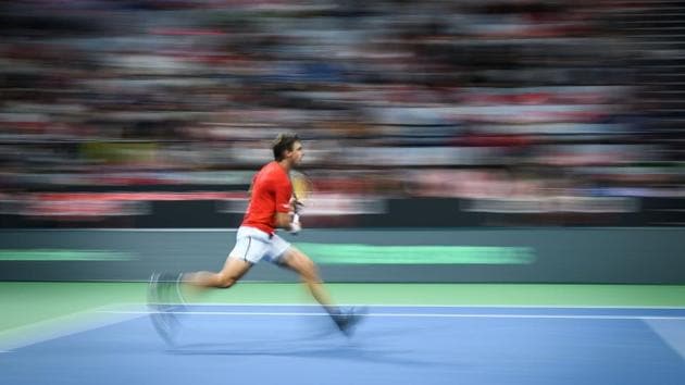 Switzerland's Henri Laaksonen runs during his match at the Davis Cup tennis qualifier between Switzerland and Russia in Biel, Switzerland. (AFP) Switzerland's Henri Laaksonen runs during his match at the Davis Cup tennis qualifier between Switzerland and Russia in Biel, Switzerland. (AFP)