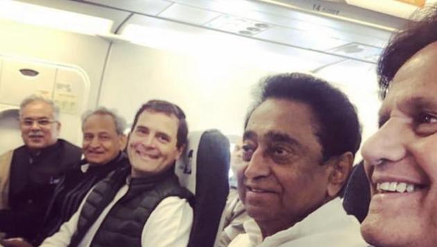 (From left) Bhupesh Baghel, Ashok Gehlot, Rahul Gandhi, Kamal Nath and Ahmed Patel. (From left) Bhupesh Baghel, Ashok Gehlot, Rahul Gandhi, Kamal Nath and Ahmed Patel.
