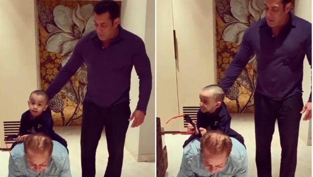 Salman Khan seen here with nephew Ahil Sharma and Salim Khan.(Instagram)