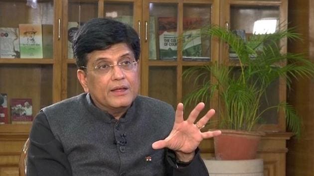 Finance minister Piyush Goyal during an interview in New Delhi.(ANI Photo)