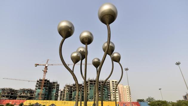 The 35-feet-high steel work — eight big stainless steel sprouts — was created in 2008 by artist Vibhor Sogani near the East Kidwai Nagar Redevelopment project.(Sanchit Khanna/HT Photo) The 35-feet-high steel work — eight big stainless steel sprouts — was created in 2008 by artist Vibhor Sogani near the East Kidwai Nagar Redevelopment project.(Sanchit Khanna/HT Photo)