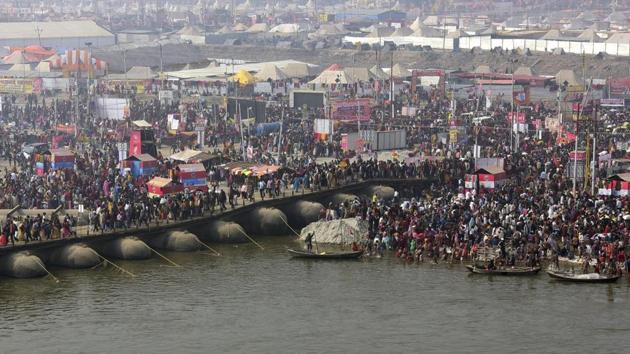 At least 7.49 crore devotees have taken the dip in the holy waters of Sangam in Prayagraj till Sunday since the beginning of the 49-day Kumbh Mela from January 15, the Uttar Pradesh government has said.(PTI Photo)