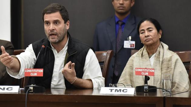Congress president Rahul Gandhi and West Bengal chief minister Mamata Banerjee.(Sanjeev Verma/HT FILE PHOTO) Congress president Rahul Gandhi and West Bengal chief minister Mamata Banerjee.(Sanjeev Verma/HT FILE PHOTO)