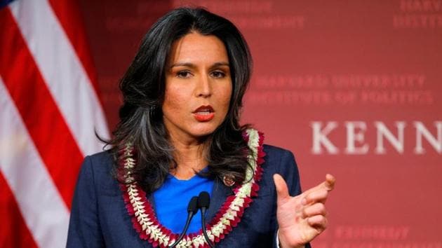 File photo of Tulsi Gabbard speaking after being awarded a Frontier Award during a ceremony at the Kennedy School of Government at Harvard University in Cambridge, Massachusetts. (REUTERS) File photo of Tulsi Gabbard speaking after being awarded a Frontier Award during a ceremony at the Kennedy School of Government at Harvard University in Cambridge, Massachusetts. (REUTERS)
