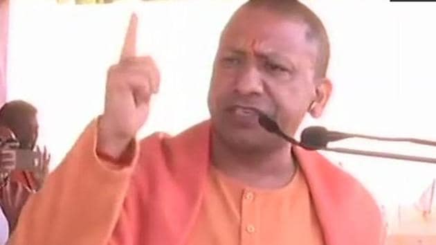 Uttar Pradesh Chief Minister Yogi Adityanath addresses a public rally at Purulia in West Bengal on Tuesaday.(Photo: Twitter/@ANI)