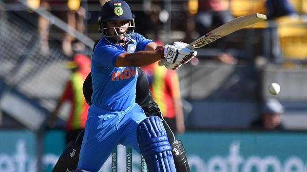 Ambati Rayudu plays a shot during the fifth one-day international (ODI) match between New Zealand and India.(AFP)