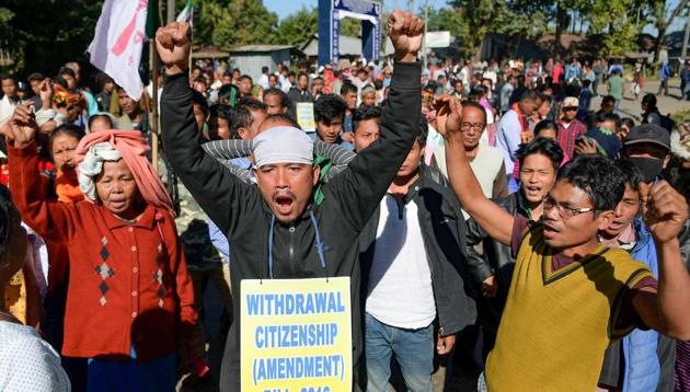 A protest by Indigenous Nationalist Party of Tripura (INPT) leaders and supporters demanding the withdrawal of Citizenship (Amendment) Bill in December 2018. (PTI) A protest by Indigenous Nationalist Party of Tripura (INPT) leaders and supporters demanding the withdrawal of Citizenship (Amendment) Bill in December 2018. (PTI)
