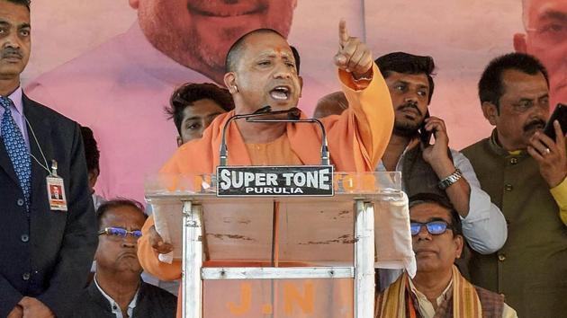 Yogi Adityanath, who was denied permission to fly to Bengal by helicopter, travelled by road from Bokaro in BJP-ruled Jharkhand to address the rally. (PTI) Yogi Adityanath, who was denied permission to fly to Bengal by helicopter, travelled by road from Bokaro in BJP-ruled Jharkhand to address the rally. (PTI)