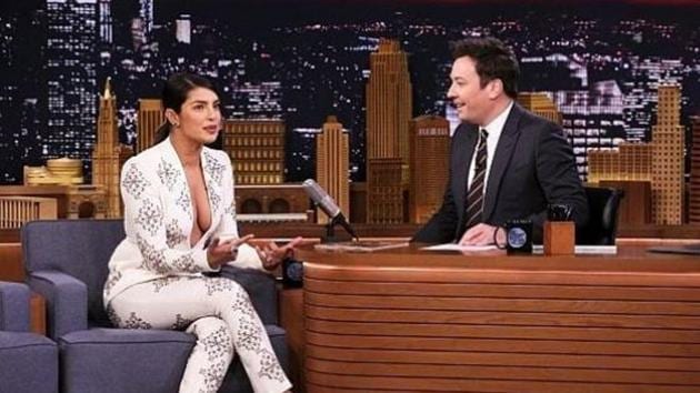 Priyanka Chopra with Jimmy Fallon on his show.