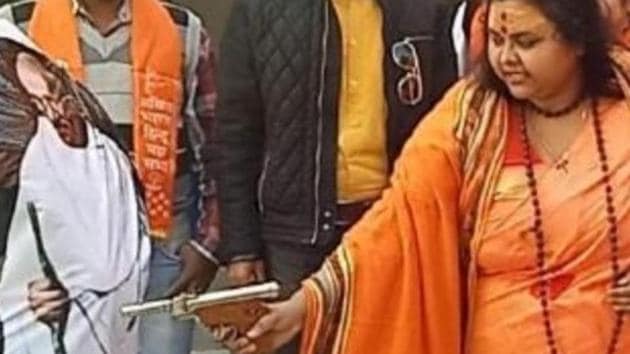 All India Hindu Mahasabha leader seen firing at Mahatma Gandhi’s effigy on his death anniversary on January 30 arrested in Uttar Pradesh. (Photo: Twitter/@BDUTT) All India Hindu Mahasabha leader seen firing at Mahatma Gandhi’s effigy on his death anniversary on January 30 arrested in Uttar Pradesh. (Photo: Twitter/@BDUTT)