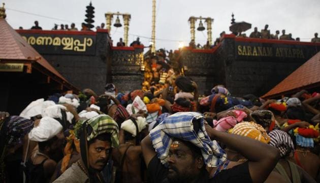 The Supreme Court is hearing a review petition against its September verdict allowing women of menstruating age to enter Kerala’s famed Sabarimala shrine.(HT file photo)