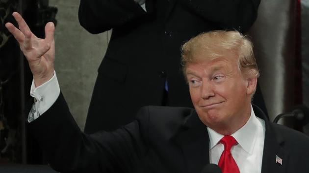 US President Donald Trump gestures during his State of the Union address.(REUTERS)