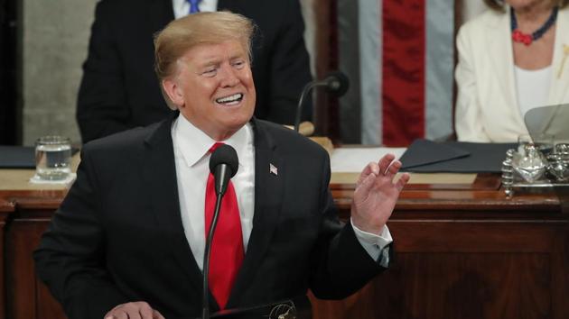 US president Donald Trump gestures during his State of the Union address to a joint session of Congress on Capitol Hill in Washington, US. (Reuters Photo) US president Donald Trump gestures during his State of the Union address to a joint session of Congress on Capitol Hill in Washington, US. (Reuters Photo)