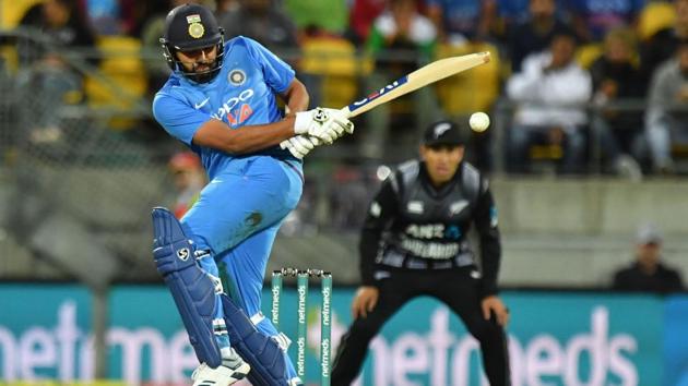 Rohit Sharma plays a shot during the first Twenty20 cricket match between New Zealand and India. (AFP)