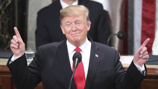 US president Donald Trump said in his highly-anticipated State of the Union speech on Tuesday that illegal immigration was an “urgent national crisis” as he vowed to build a border wall that has led him on a collision path with Democrats.(AP Photo)