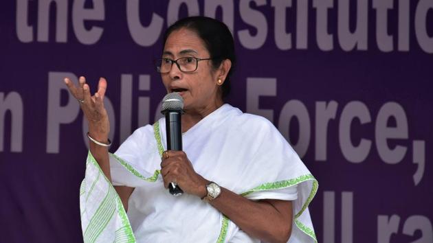 West Bengal chief ninister Mamata Banerjee during her 'Save the Constitution' dharna in Kolkata on Febraury 5. (ANI Photo) West Bengal chief ninister Mamata Banerjee during her 'Save the Constitution' dharna in Kolkata on Febraury 5. (ANI Photo)