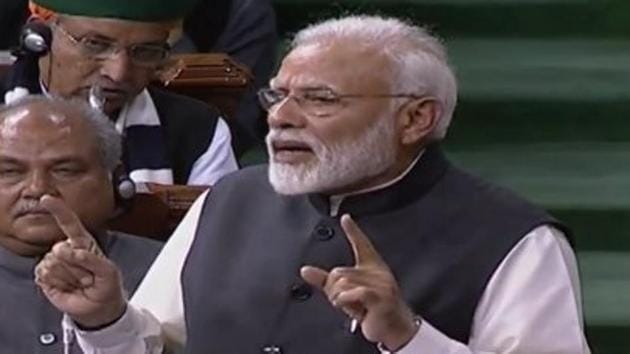 Prime Minister Narendra Modi speaks during debate on the Motion of Thanks in the Lok Sabha on Thursday. (Photo: Twitter/@BJP4India) Prime Minister Narendra Modi speaks during debate on the Motion of Thanks in the Lok Sabha on Thursday. (Photo: Twitter/@BJP4India)