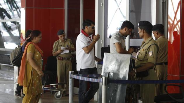 The Union civil aviation ministry has commissioned a survey to find out what kind of security jobs at airports can be outsourced to private agencies in an effort to cut costs. HT Photo By Sonu Mehta(SONU MEHTA SONU MEHTA)