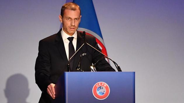 UEFA President Aleksander Ceferin delivers a speech during the 43rd Ordinary UEFA Congress on February 7, in Rome.(AFP)