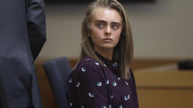 Michelle Carter sits in Taunton District Court in Taunton, Mass. Carter was convicted of involuntary manslaughter and sentenced to prison for encouraging 18-year-old Conrad Roy, III to kill himself in July 2014.(AP)