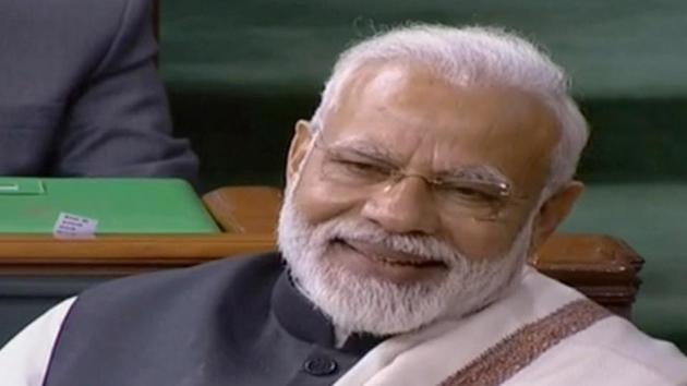 New Delhi, Feb 07 (ANI): Prime Minister Narendra Modi during the Budget Session in Lok Sabha on Thursday. (ANI Photo)(ANI)
