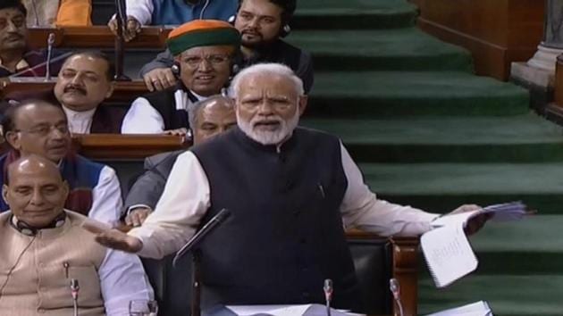 Prime Minister Narendra Modi replies to debate on motion of thanks to the President's address in Lok Sabha on Thursday.(ANI) Prime Minister Narendra Modi replies to debate on motion of thanks to the President's address in Lok Sabha on Thursday.(ANI)