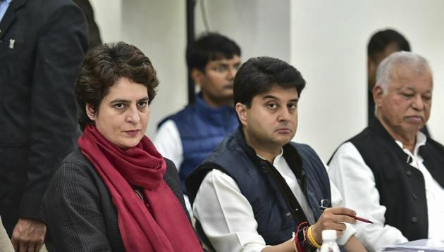 All India Congress Committee (AICC) general secretaries of Uttar Pradesh East Priyanka Gandhi Vadra and Uttar Pradesh West Jyotiraditya Madhavrao Scindia during the Congress general secretaries meet, in New Delhi on February 7. (PTI Photo) All India Congress Committee (AICC) general secretaries of Uttar Pradesh East Priyanka Gandhi Vadra and Uttar Pradesh West Jyotiraditya Madhavrao Scindia during the Congress general secretaries meet, in New Delhi on February 7. (PTI Photo)
