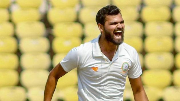 Vidarbha bowler Aditya Sarwate exults after dismissing a Saurashtra batsman on Day 4 of the Ranji Trophy final.(PTI)