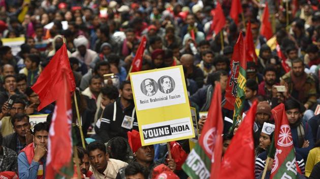 The Young India National Coordination Committee (YINCC) claimed that over the past five years, youth movements have fought against unemployment, corruption and paper leak in the employment exams like the SSC movement, railway movement, para-teachers’ movement among others. (Burhaan Kinu / HT Photo)