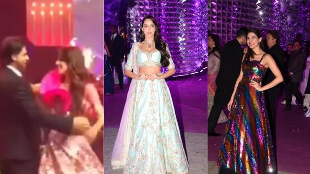 Shah Rukh Khan with Tanya Seth, Nora Fatehi, Aahana Kumra at Azhar Morani’s sangeet.