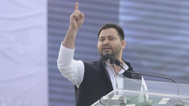 The Supreme Court dismissed former Bihar deputy chief minister Tejashwi Yadav’s plea, challenging the Patna High Court order asking him to vacate the government bungalow meant for the deputy chief minister, and ordered him to shift to an accommodation for the leader of the opposition. The SC bench also imposed a fine of Rs 50,000 on the Rashtriya Janata Dal (RJD) leader for challenging the decision. (Samir Jana / HT File)