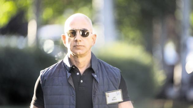 In a post on blogging platform Medium Thursday, Bezos said Enquirer publisher American Media Inc (AMI), led by David Pecker, approached him with a threat to publish the photos if he did not halt an investigation into the tabloid’s alleged links with Saudi Arabia.(Bloomberg) In a post on blogging platform Medium Thursday, Bezos said Enquirer publisher American Media Inc (AMI), led by David Pecker, approached him with a threat to publish the photos if he did not halt an investigation into the tabloid’s alleged links with Saudi Arabia.(Bloomberg)