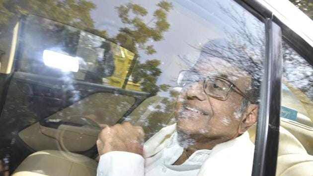 Former Finance Minister P Chidambaram appeared at Enforcement Directorate (ED) offices in New Delhi today. The ED questioned Chidambaram on several occasions in the case, which is being probed by the agency and the Central Bureau of Investigation. Both are probing how the Foreign Investment Promotion Board (FIPB) gave clearance to foreign investment in INX Media in 2007. Chidambaram was then finance minister. (Sanjeev Verma / HT Photo)