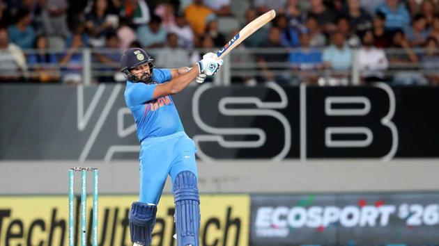 India's Rohit Sharma plays a shot during the second Twenty20 international cricket match between New Zealand and India in Auckland on February 8, 2019(AFP)